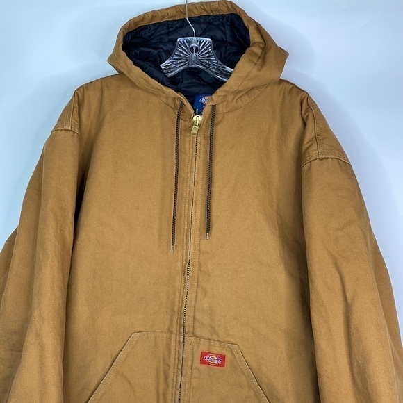 Vintage Dickies Brown Canvas Insulated Hooded Chore Barn Jacket XL - Picture 2 of 14